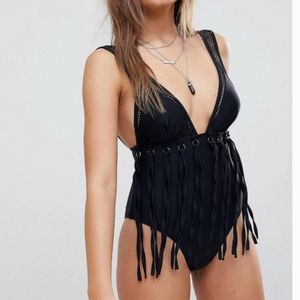 ASOS fringe deep V swimsuit